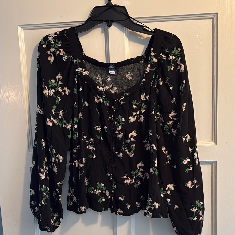 Old Navy Black Smocked Ruffled Blouse